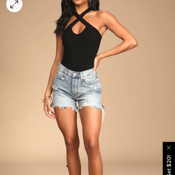 Lulus black ribbed cross front bodysuit - Picture 4 of 4